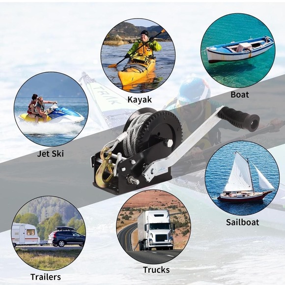 Dawot‎ Hand Crank Winch Boat Trailer 2500 lbs 22ft Strap Two-Way Ratchet Hook - Picture 7 of 10